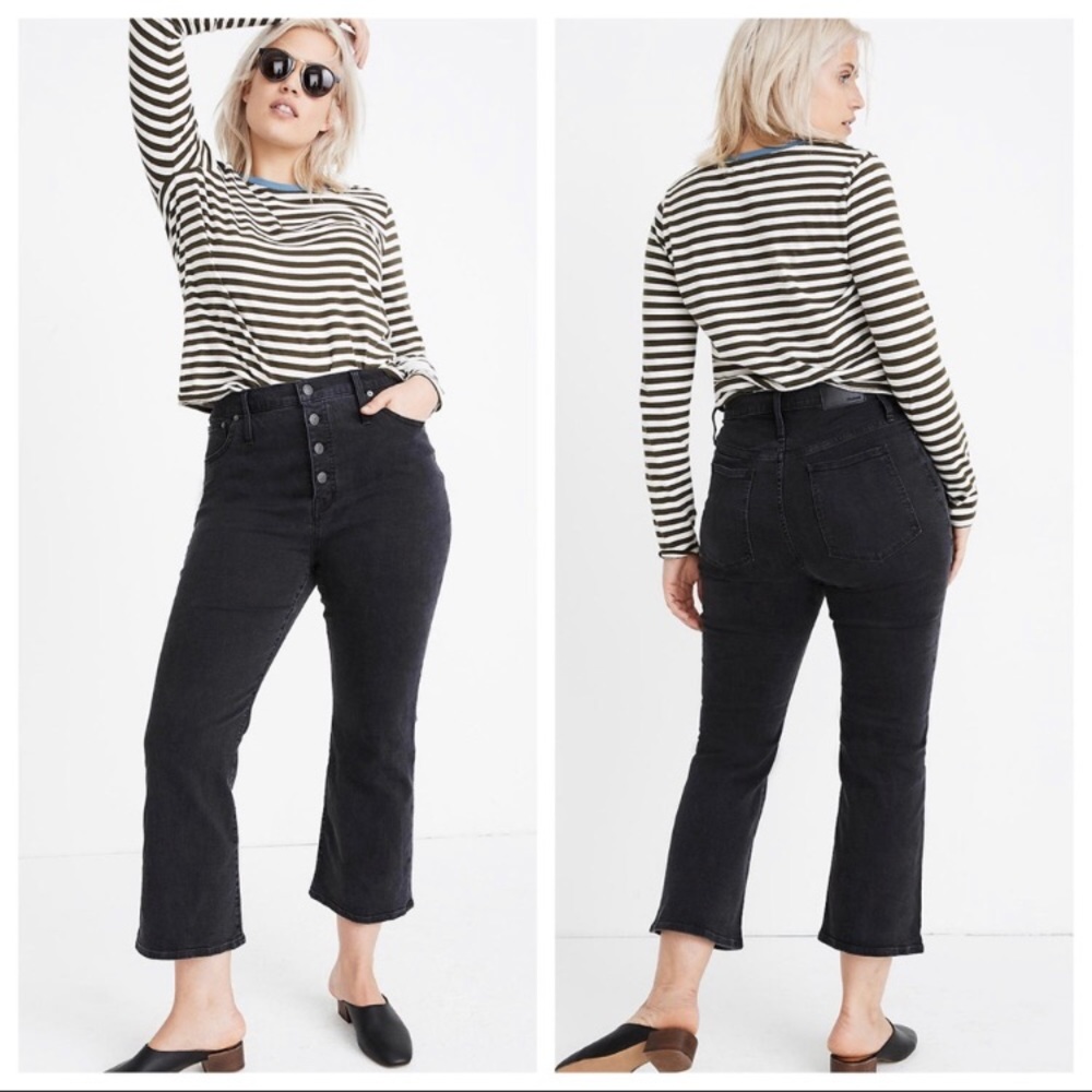 Madewell High Rise Button Fly Cali Demi-Boot Crop Jeans, Size 27, Gray